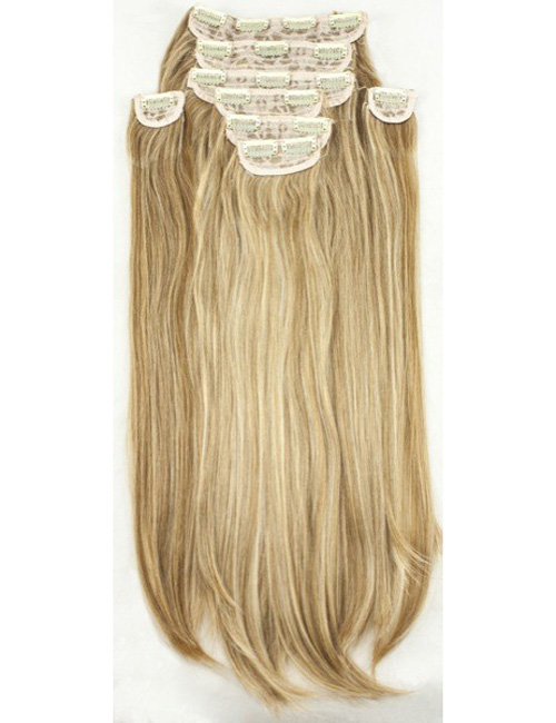 Eight Pieces Straight Clip in Extension Heat Resistance Synthetic Hair- A8/STR8